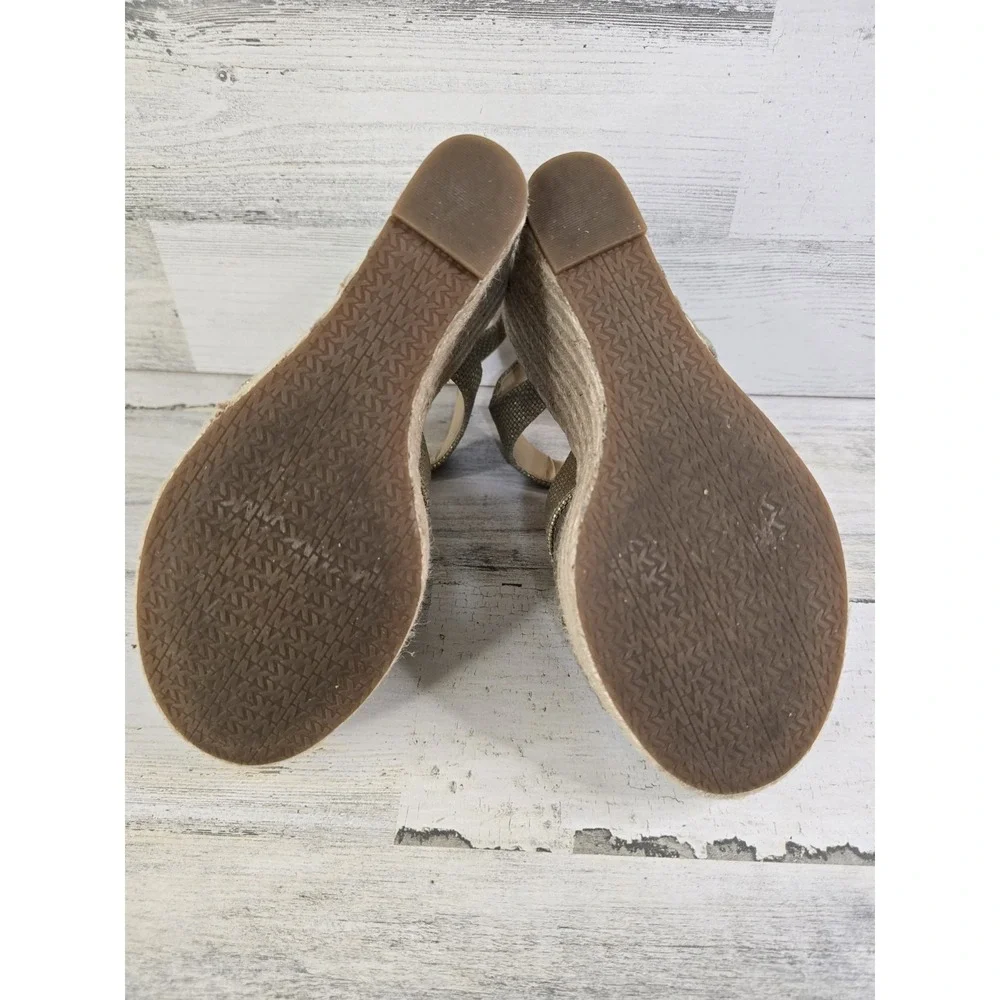 Michael Kors Gold Metallic Espadrille Wedge Sandals Front Zip Platform Mens 8.5M